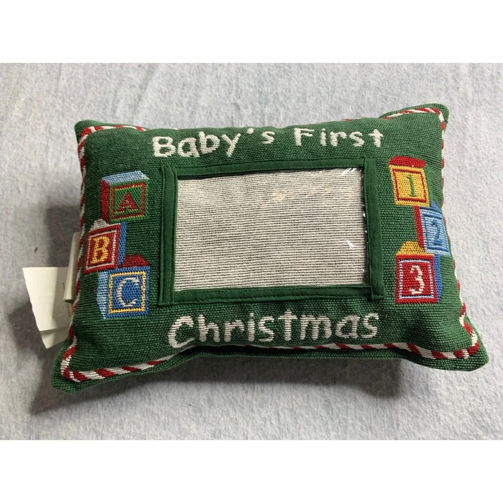 Babys First Christmas‎ needle point Pillow ABC Photo Frame vintage unique